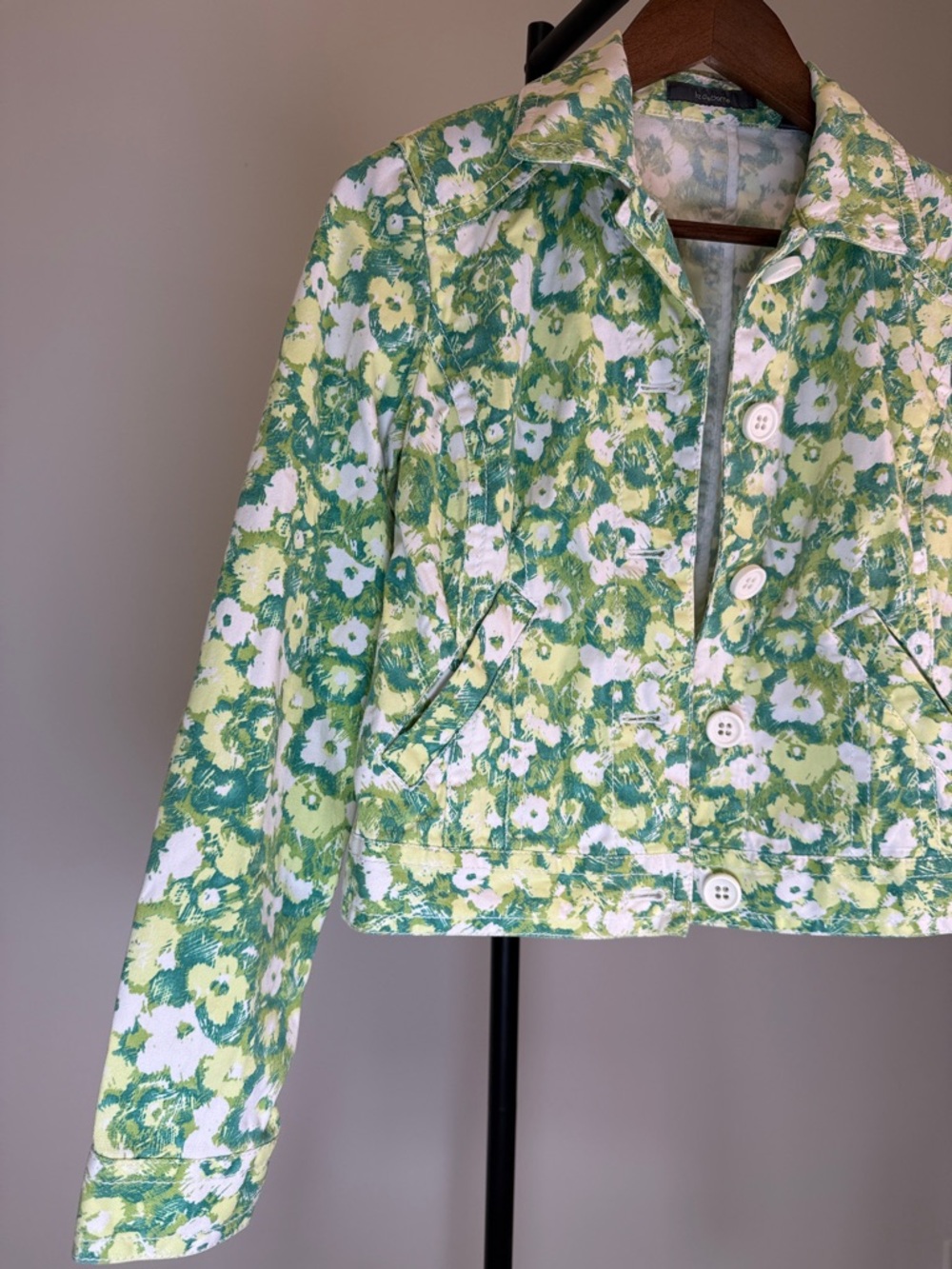 Liz Claiborne Green and White Floral Cotton-Blend Jacket | Size 4 - Picture 5 of 10